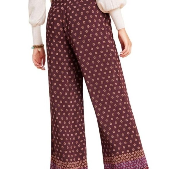 Anthropologie Womens Marsden Wide Leg Pants Size 6 Graphic Abstract Maroon - Picture 2 of 10